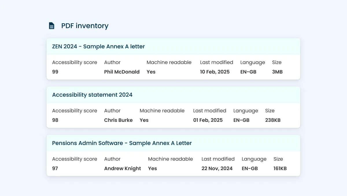 The PDF inventory in Insytful