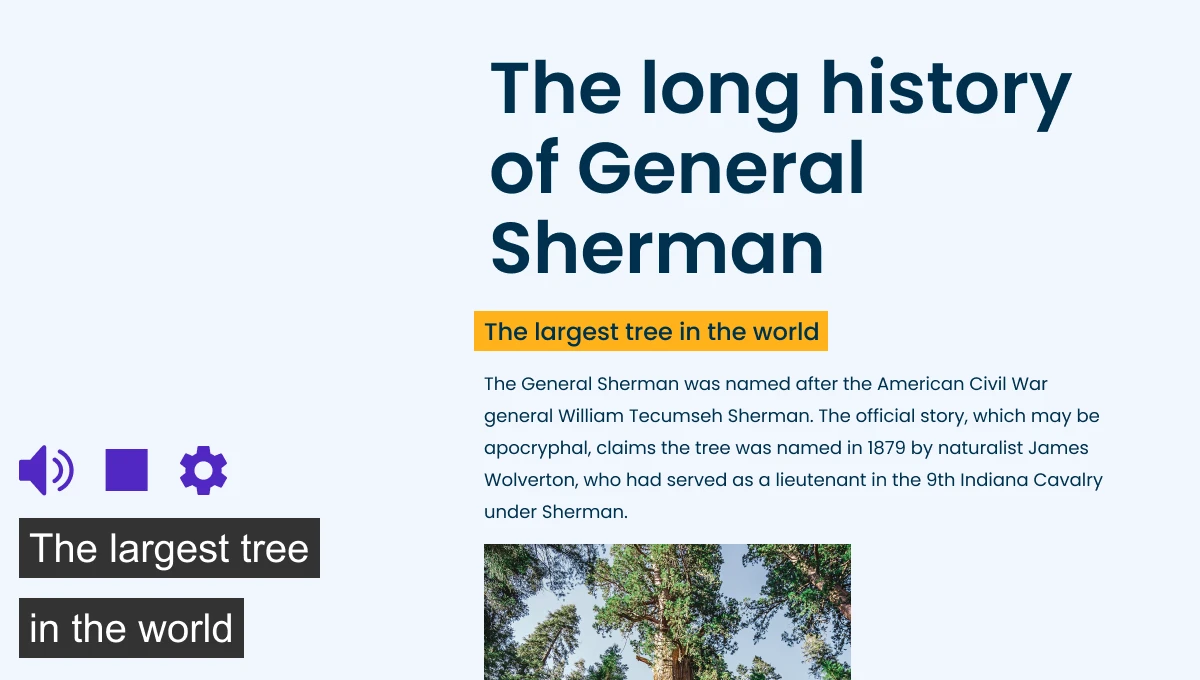 Accessible headings being read aloud by assistive technology.