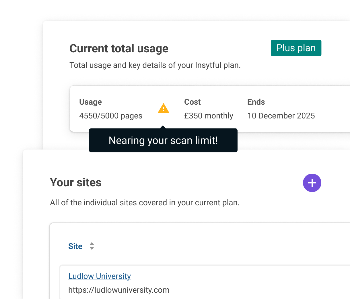 Usage and pricing in Insytful